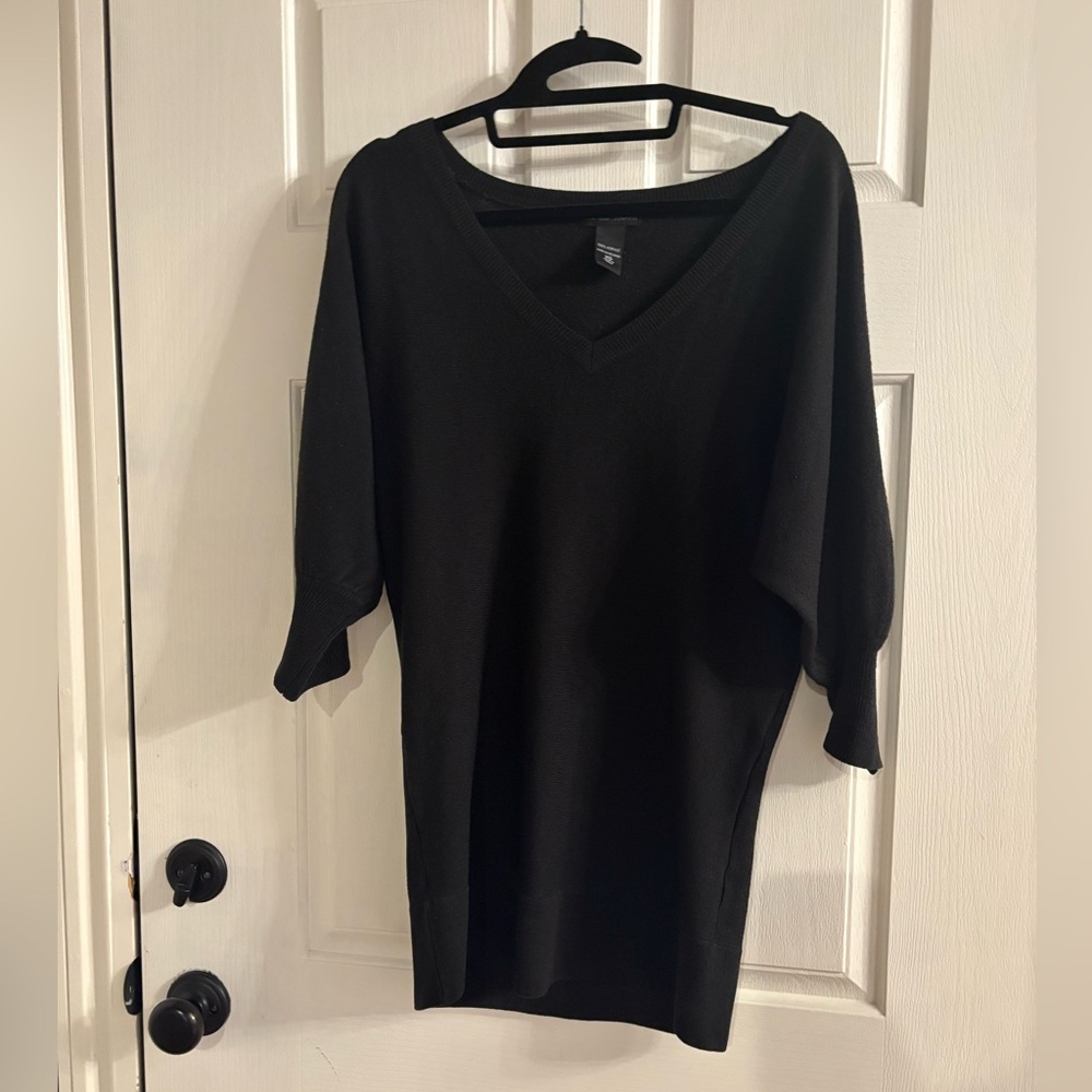 Black V-Neck Sweater Dress XS
